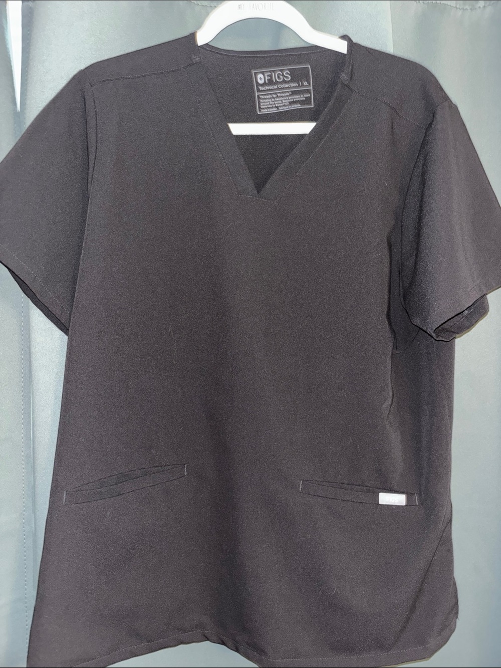 Figs Black V-Neck Medical Scrub Top